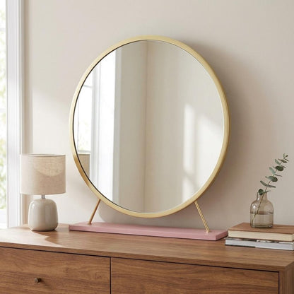 19" Brass Metal Round Freestanding Ornate Framed Makeup Shaving Tabletop Mirror HomeRoots