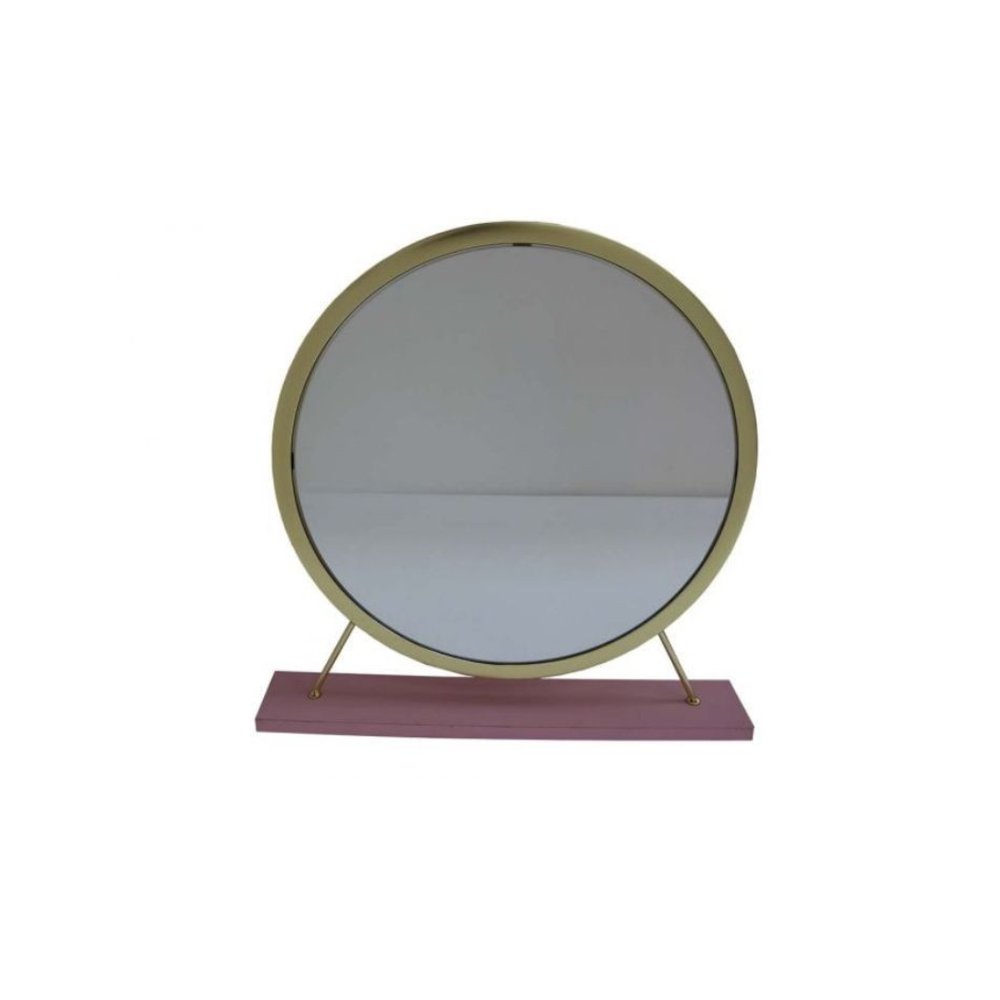 19" Brass Metal Round Freestanding Ornate Framed Makeup Shaving Tabletop Mirror HomeRoots