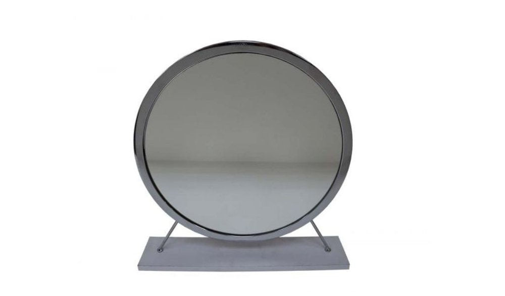 19" Gray Metal Round Freestanding Ornate Framed Makeup Shaving Tabletop Mirror HomeRoots
