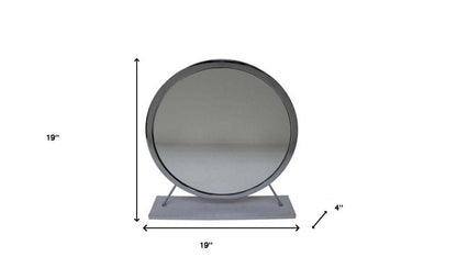 19" Gray Metal Round Freestanding Ornate Framed Makeup Shaving Tabletop Mirror HomeRoots
