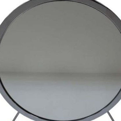 19" Gray Metal Round Freestanding Ornate Framed Makeup Shaving Tabletop Mirror HomeRoots