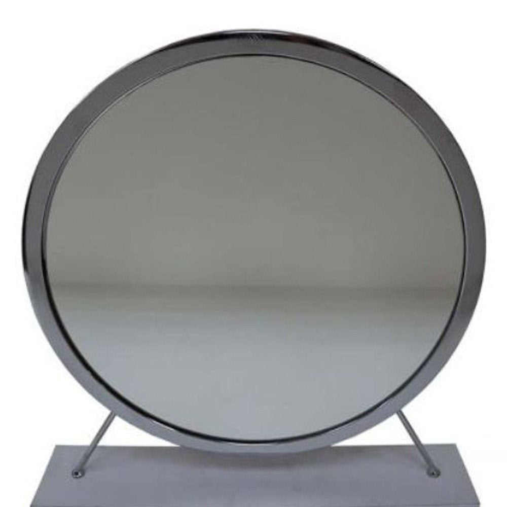 19" Gray Metal Round Freestanding Ornate Framed Makeup Shaving Tabletop Mirror HomeRoots