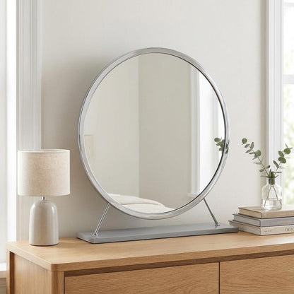 19" Gray Metal Round Freestanding Ornate Framed Makeup Shaving Tabletop Mirror HomeRoots