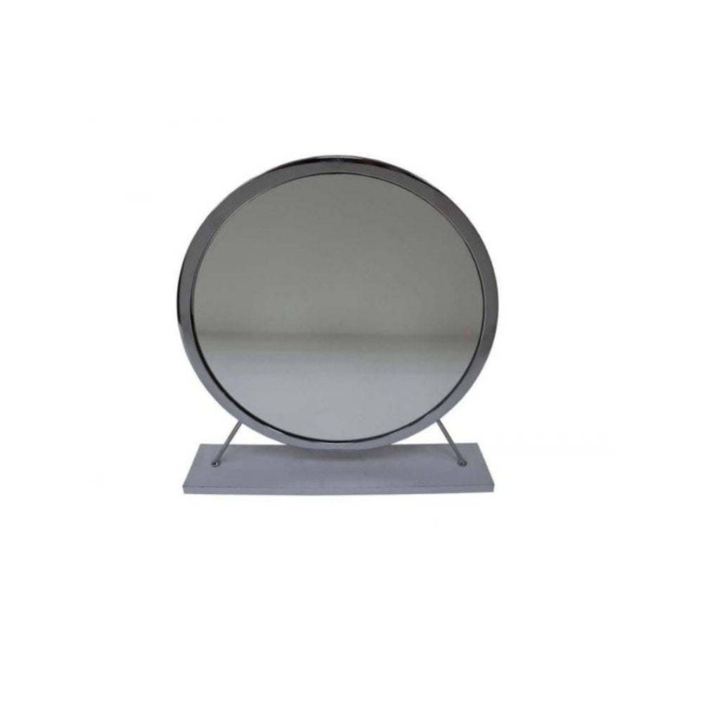 19" Gray Metal Round Freestanding Ornate Framed Makeup Shaving Tabletop Mirror HomeRoots