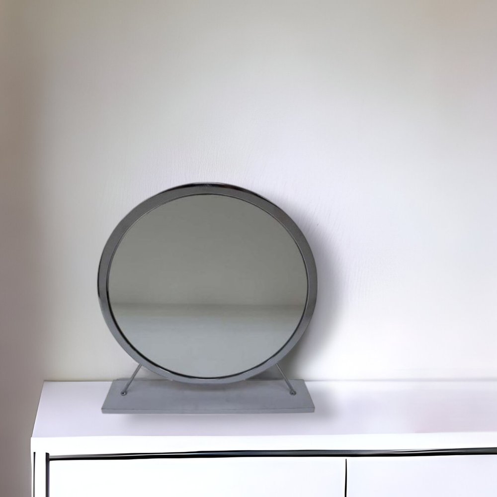 19" Gray Round Metal Framed Freestanding Mirror HomeRoots
