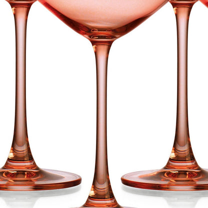Set of Four Coral Crystal Shallow Bowl Stemmed Coupe HomeRoots