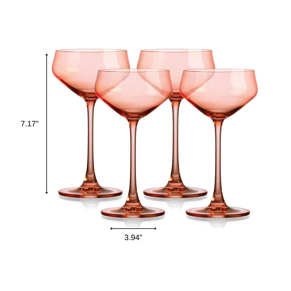 Set of Four Coral Crystal Shallow Bowl Stemmed Coupe HomeRoots