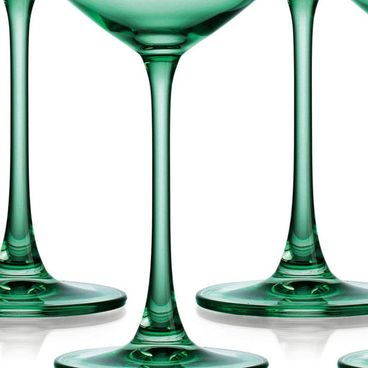 Set of Four Green Crystal Shallow Bowl Stemmed Coupe HomeRoots