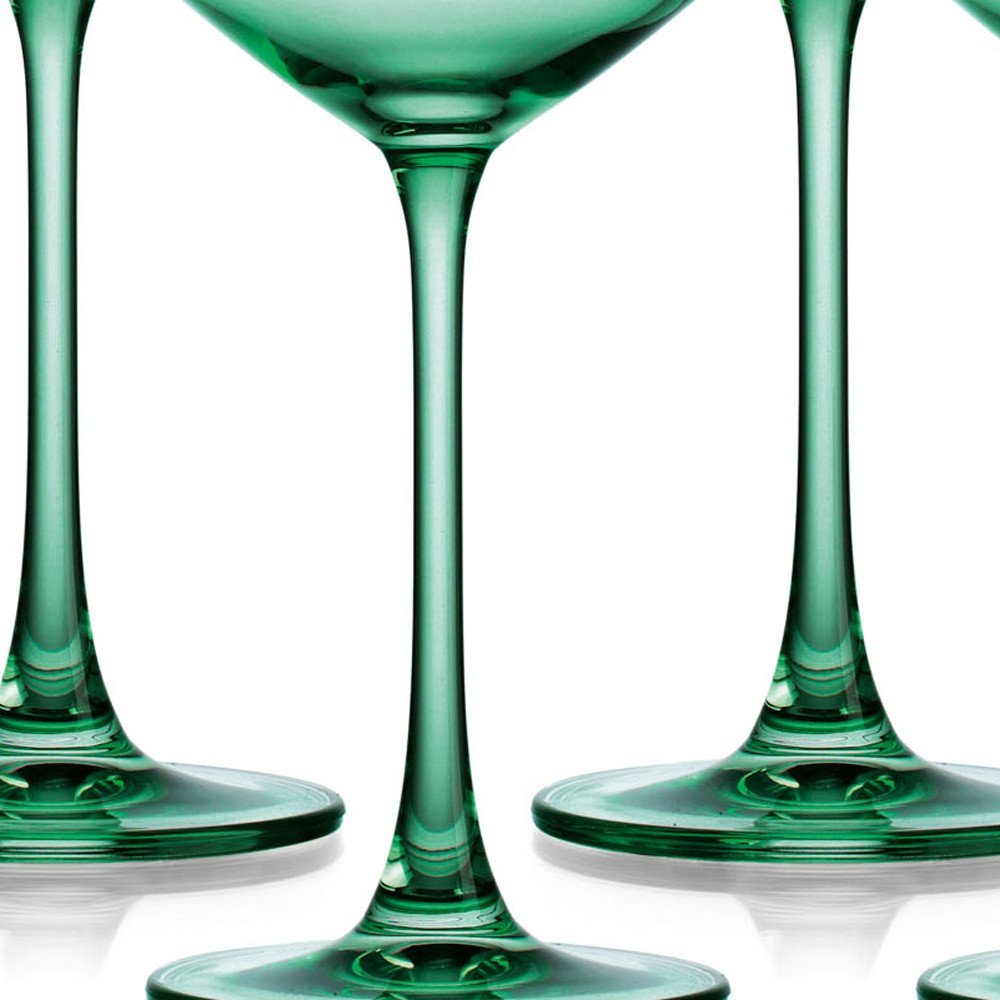 Set of Four Green Crystal Shallow Bowl Stemmed Coupe HomeRoots