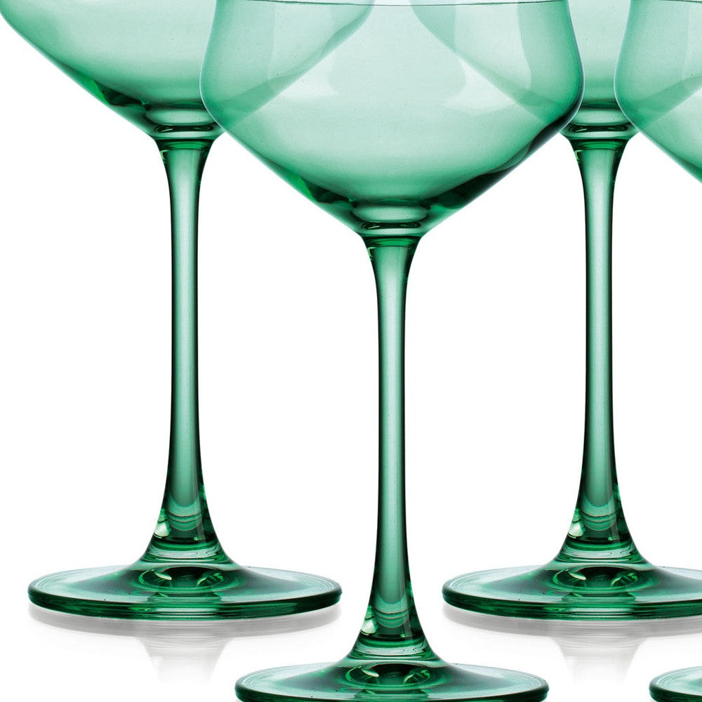 Set of Four Translucent Pale Green Coupe Glasses