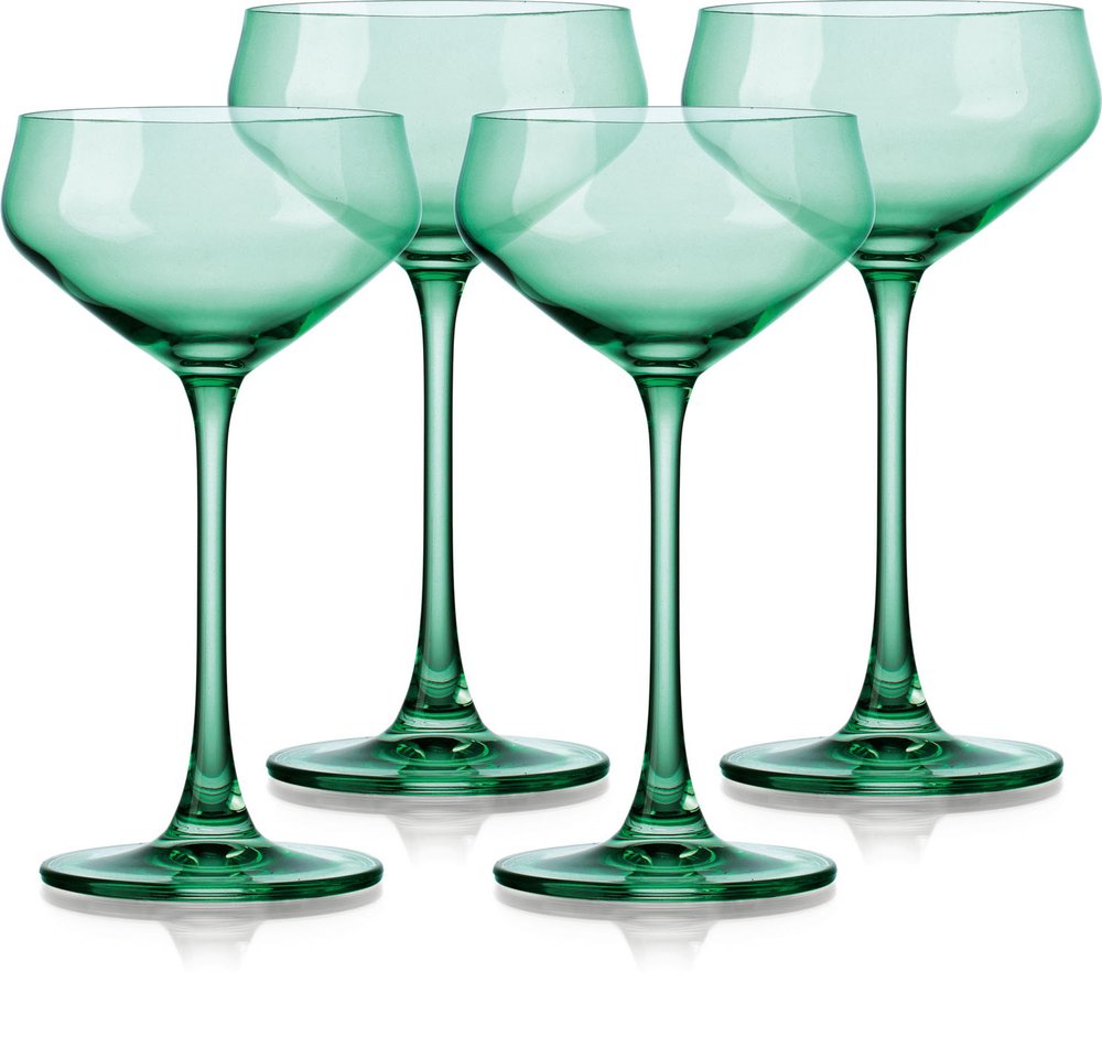 Set of Four Green Crystal Shallow Bowl Stemmed Coupe HomeRoots