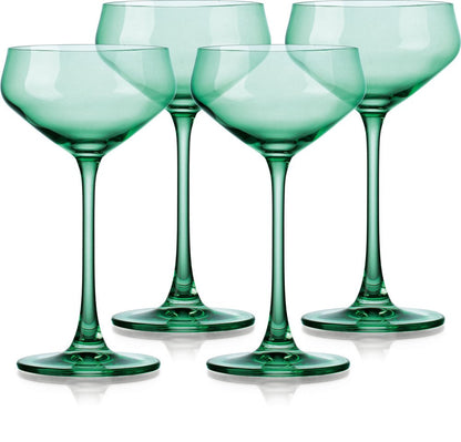 Set of Four Green Crystal Shallow Bowl Stemmed Coupe HomeRoots