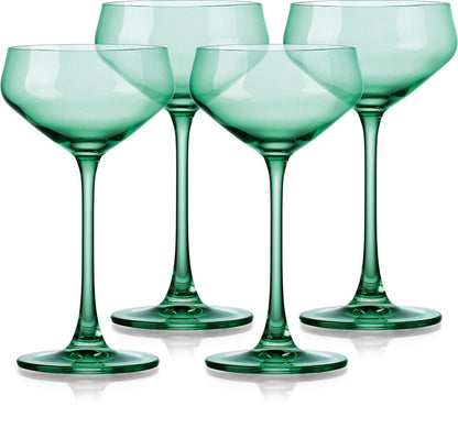 Set of Four Translucent Pale Green Coupe Glasses