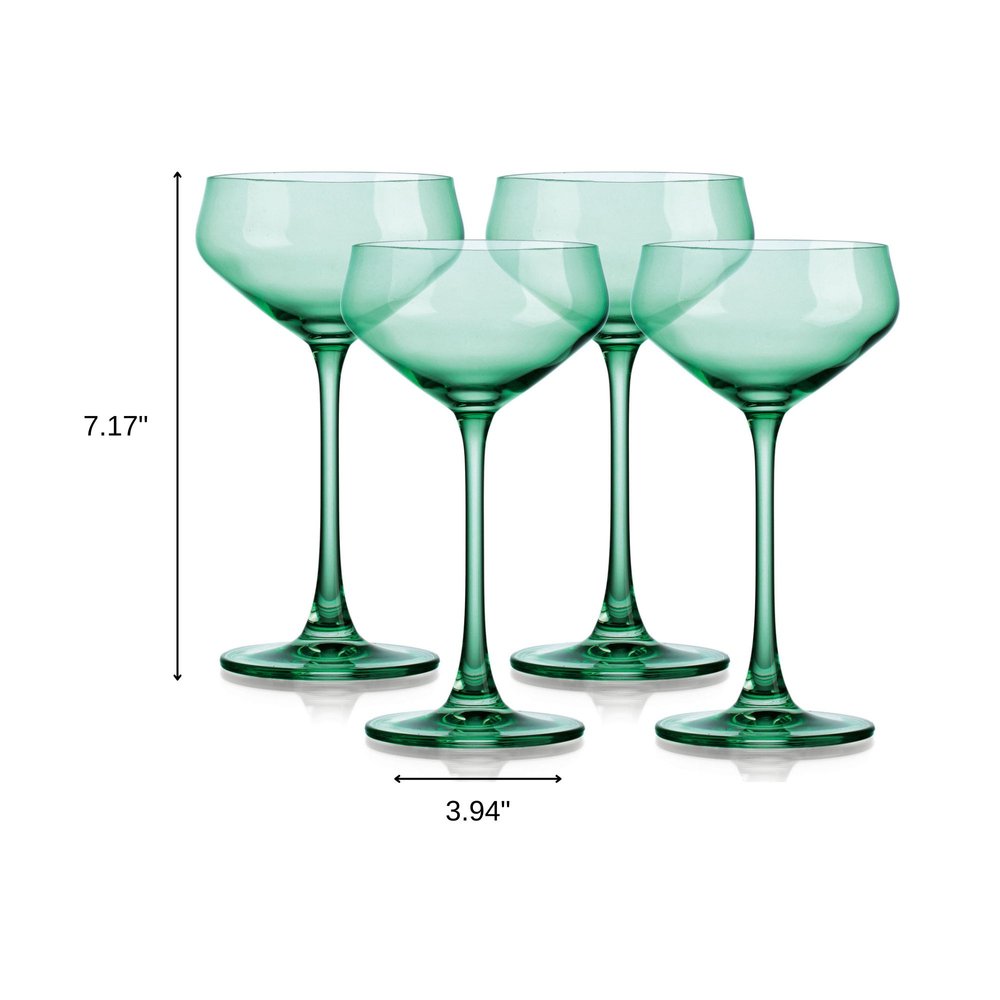 Set of Four Green Crystal Shallow Bowl Stemmed Coupe HomeRoots