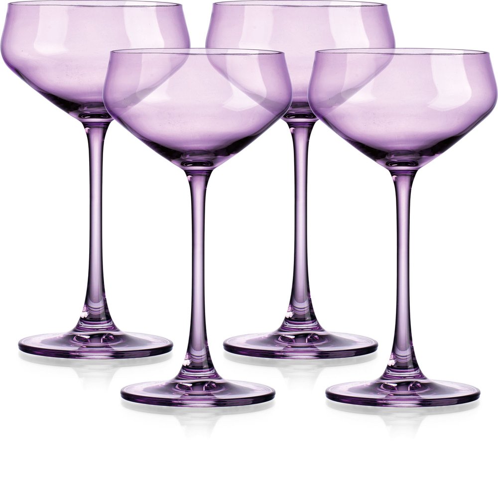 Set of Four Purple Crystal Shallow Bowl Stemmed Coupe HomeRoots