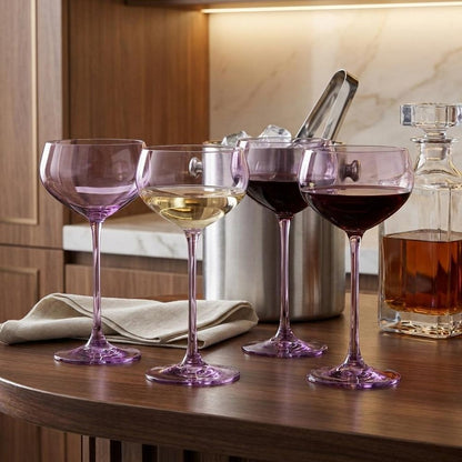 Set of Four Purple Crystal Shallow Bowl Stemmed Coupe HomeRoots