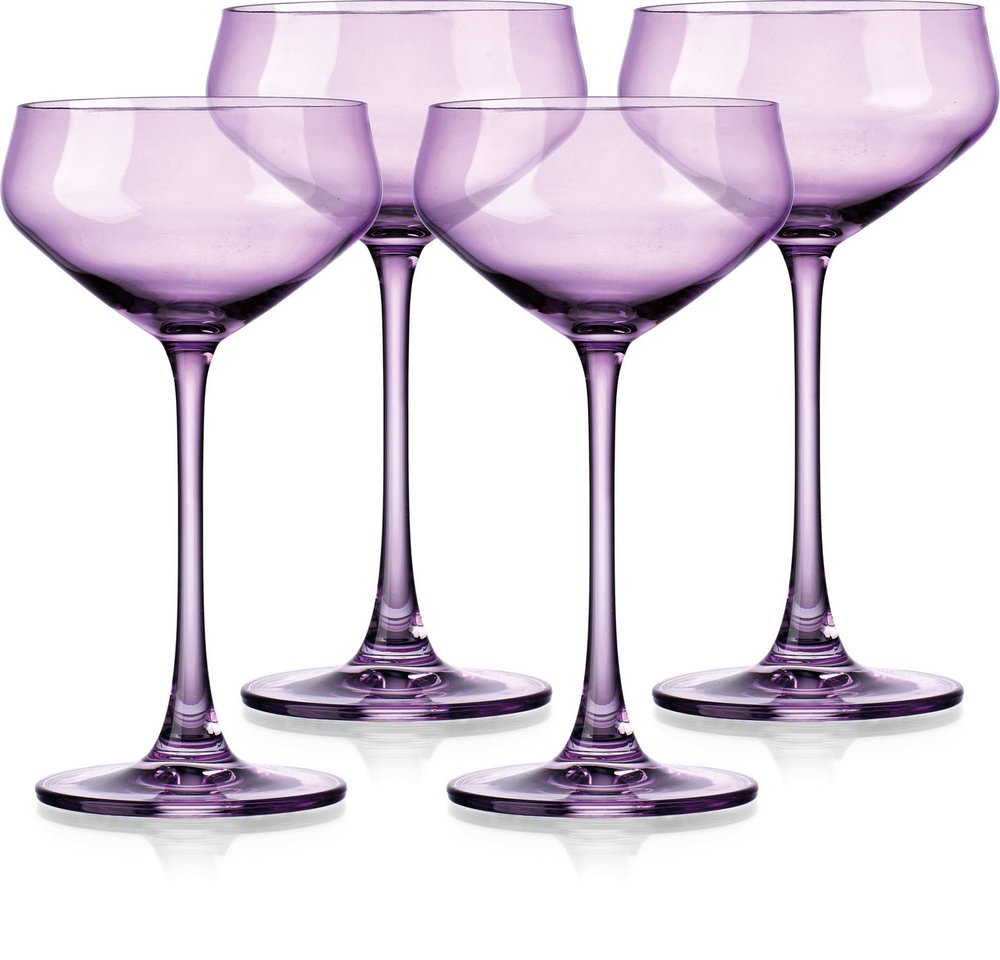 Set of Four Purple Crystal Shallow Bowl Stemmed Coupe HomeRoots