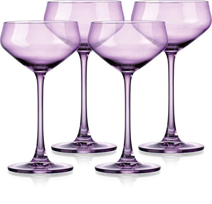 Set of Four Purple Crystal Shallow Bowl Stemmed Coupe HomeRoots
