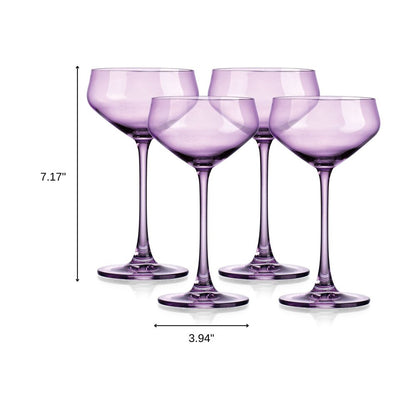 Set of Four Purple Crystal Shallow Bowl Stemmed Coupe HomeRoots