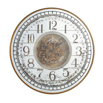 32" Circle Gold and Silver Metal and Mirror Analog Exposed Gear Wall Clock HomeRoots