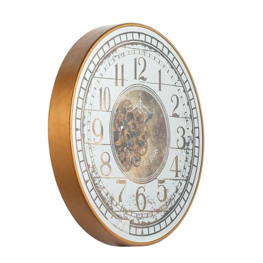 32" Circle Gold and Silver Metal and Mirror Analog Exposed Gear Wall Clock HomeRoots