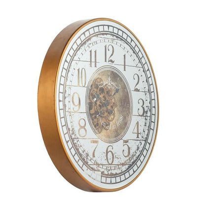 32" Circle Gold and Silver Metal and Mirror Analog Exposed Gear Wall Clock HomeRoots