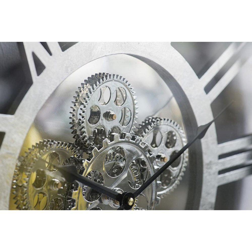 21" Circle Silver Metal and Glass Analog Exposed Gear Wall Clock HomeRoots