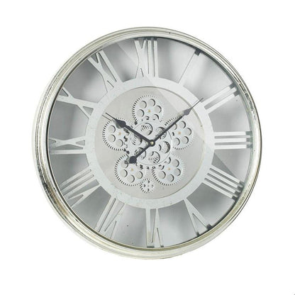 21" Circle Silver Metal and Glass Analog Exposed Gear Wall Clock HomeRoots