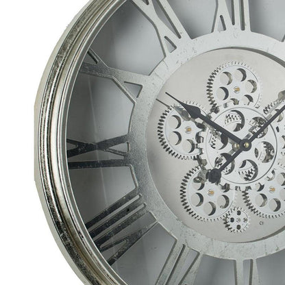 21" Circle Silver Metal and Glass Analog Exposed Gear Wall Clock HomeRoots