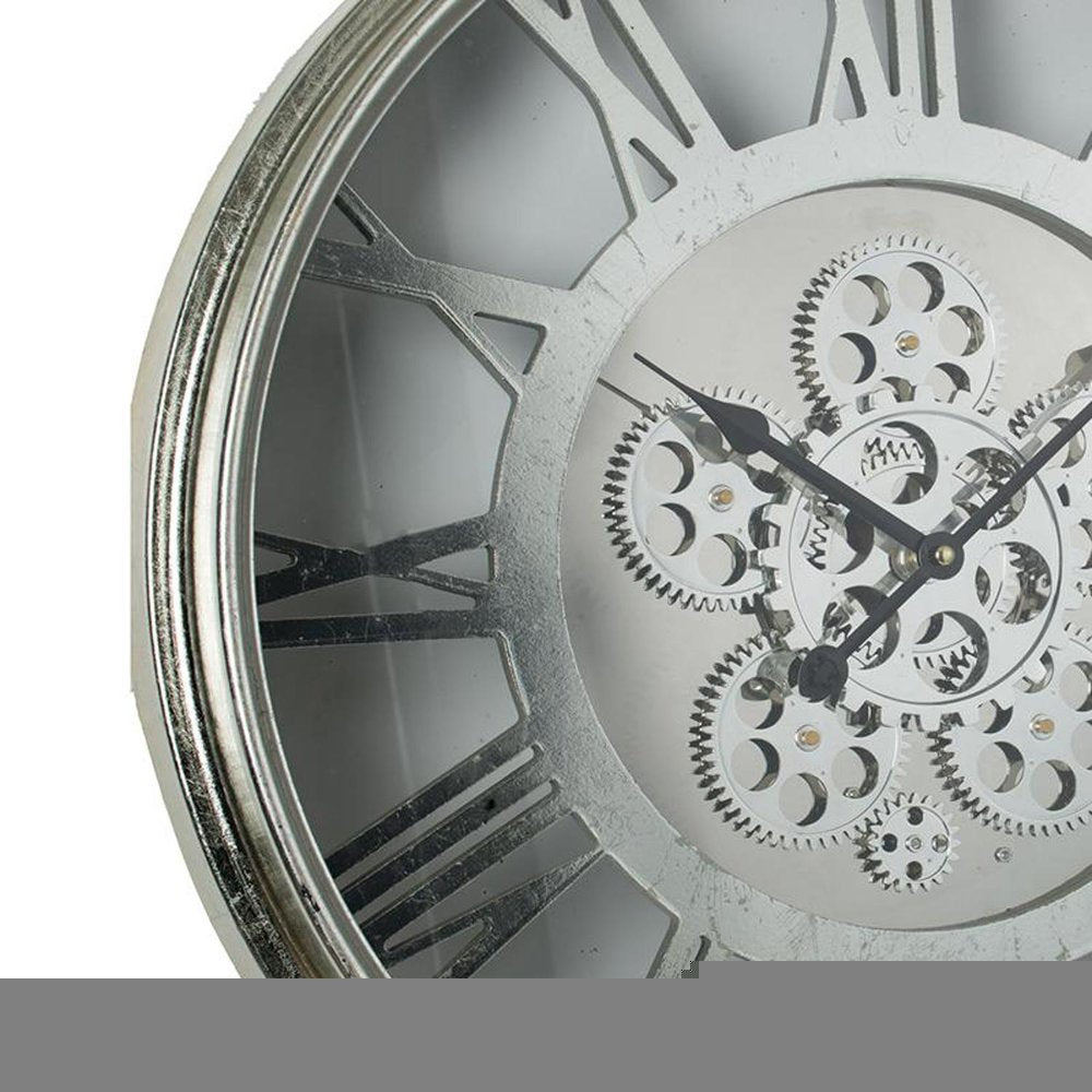 21" Circle Silver Metal and Glass Analog Exposed Gear Wall Clock HomeRoots