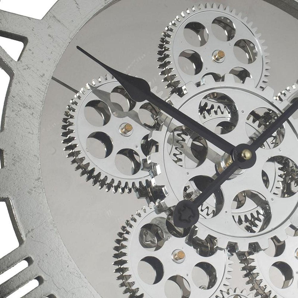 21" Circle Silver Metal and Glass Analog Exposed Gear Wall Clock HomeRoots