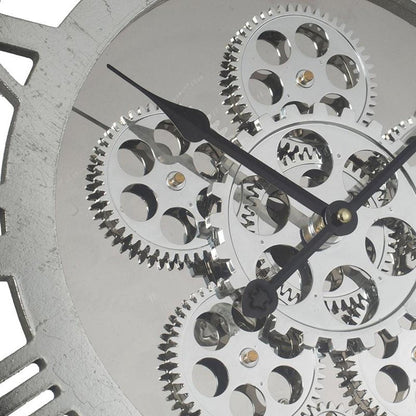 21" Circle Silver Metal and Glass Analog Exposed Gear Wall Clock HomeRoots