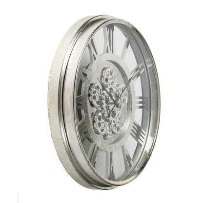 21" Circle Silver Metal and Glass Analog Exposed Gear Wall Clock HomeRoots