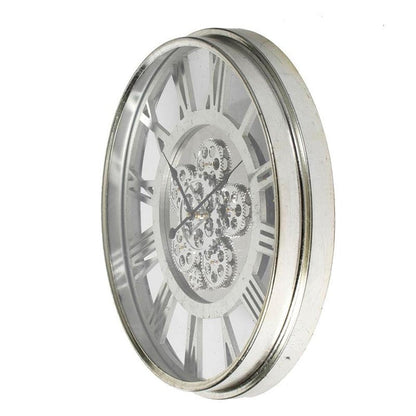 21" Circle Silver Metal and Glass Analog Exposed Gear Wall Clock HomeRoots