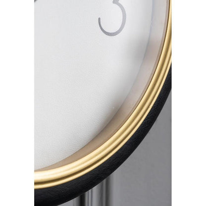 16" Black Gold And White Faux Leather And Iron Analog Exposed Gear Round Wall Clock HomeRoots