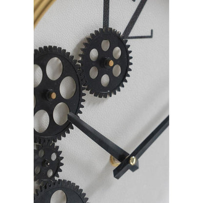 16" Black Gold And White Faux Leather And Iron Analog Exposed Gear Round Wall Clock HomeRoots