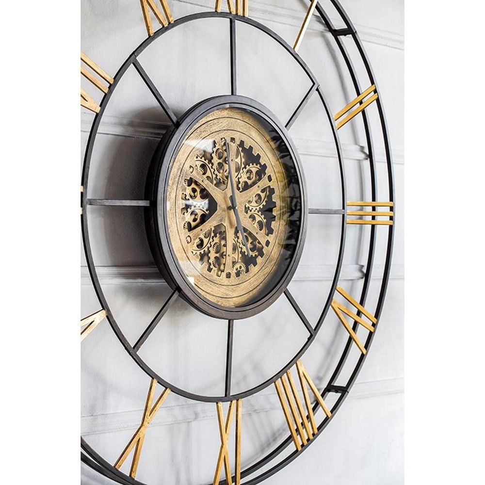 56" Circle Copper Metal and Glass Analog Exposed Gear Wall Clock HomeRoots