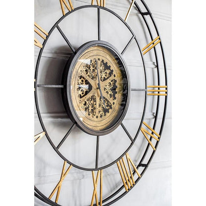 56" Circle Copper Metal and Glass Analog Exposed Gear Wall Clock HomeRoots