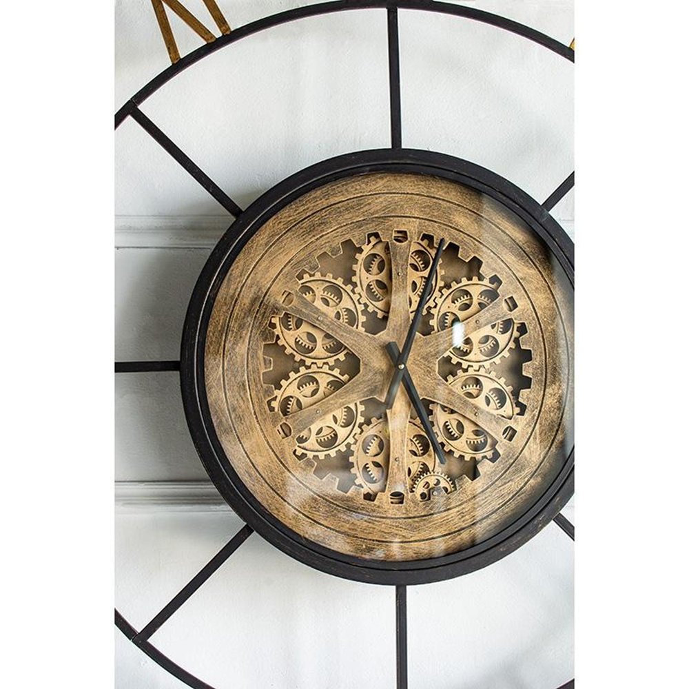 56" Circle Copper Metal and Glass Analog Exposed Gear Wall Clock HomeRoots