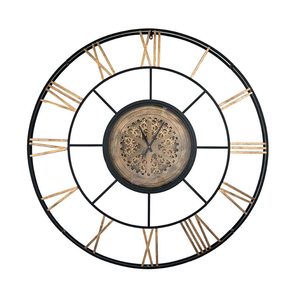 56" Circle Copper Metal and Glass Analog Exposed Gear Wall Clock HomeRoots
