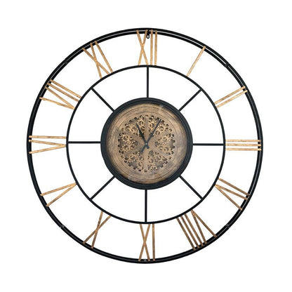 56" Circle Copper Metal and Glass Analog Exposed Gear Wall Clock HomeRoots