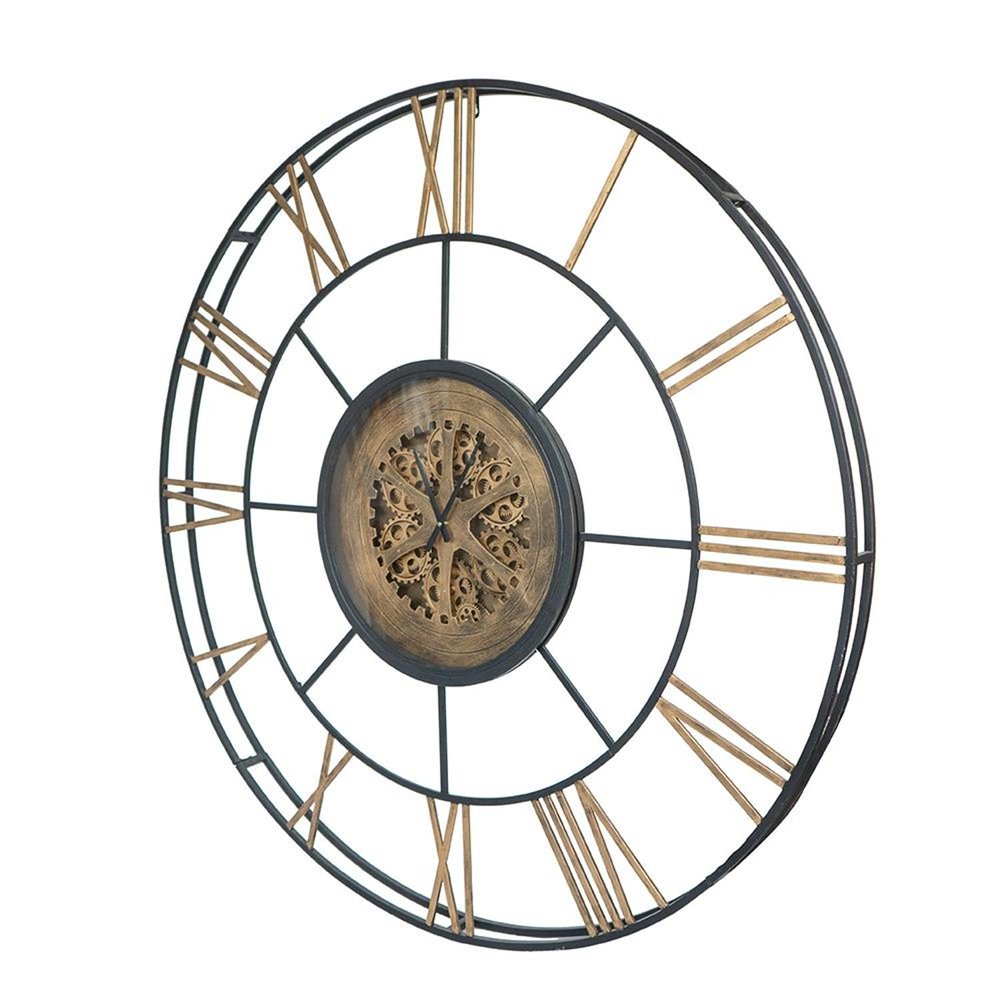 56" Circle Copper Metal and Glass Analog Exposed Gear Wall Clock HomeRoots