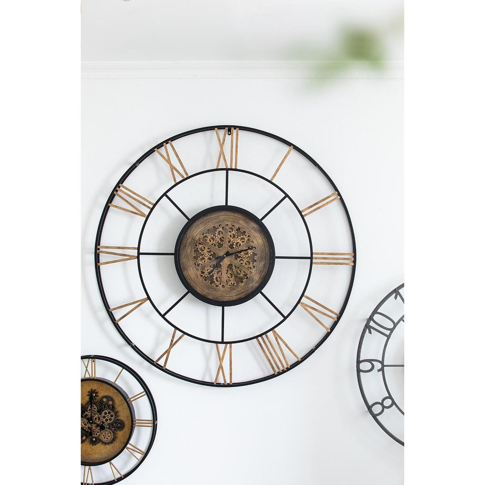 56" Circle Copper Metal and Glass Analog Exposed Gear Wall Clock HomeRoots