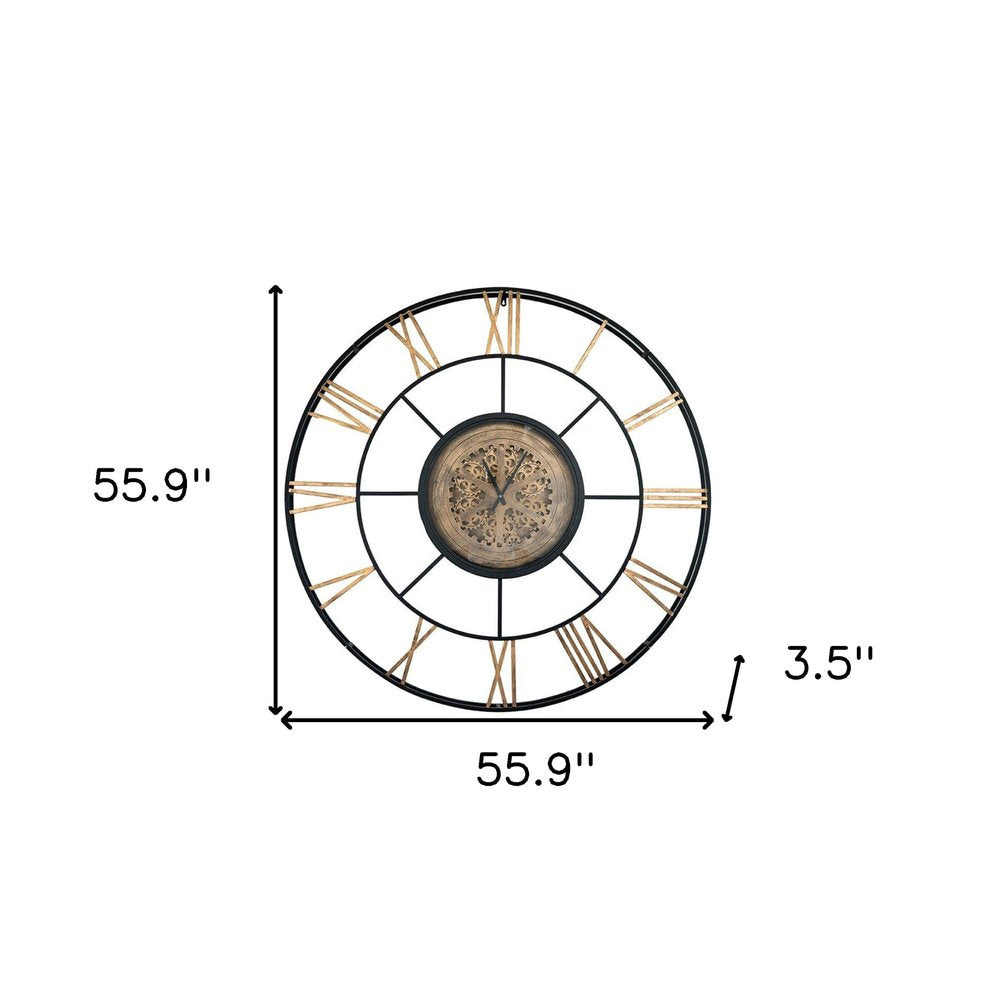 56" Circle Copper Metal and Glass Analog Exposed Gear Wall Clock HomeRoots