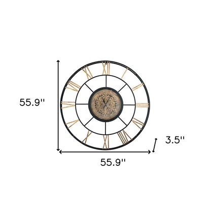 56" Circle Copper Metal and Glass Analog Exposed Gear Wall Clock HomeRoots
