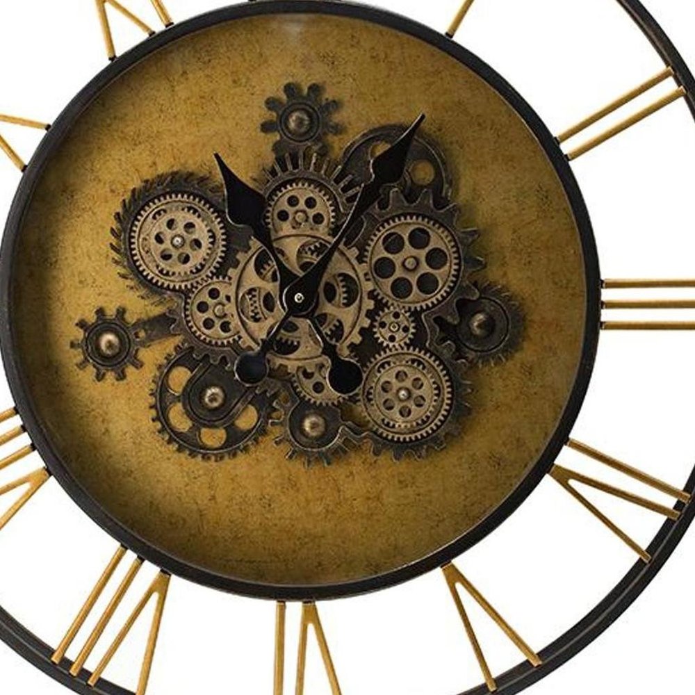 28" Circle Copper Metal and Glass Analog Exposed Gear Wall Clock HomeRoots