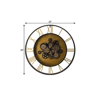 28" Circle Copper Metal and Glass Analog Exposed Gear Wall Clock HomeRoots