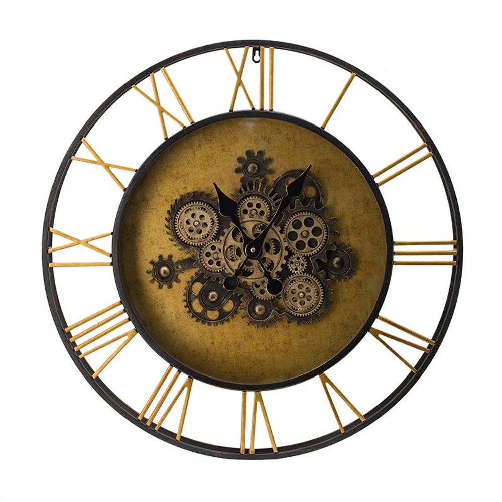 28" Circle Copper Metal and Glass Analog Exposed Gear Wall Clock HomeRoots