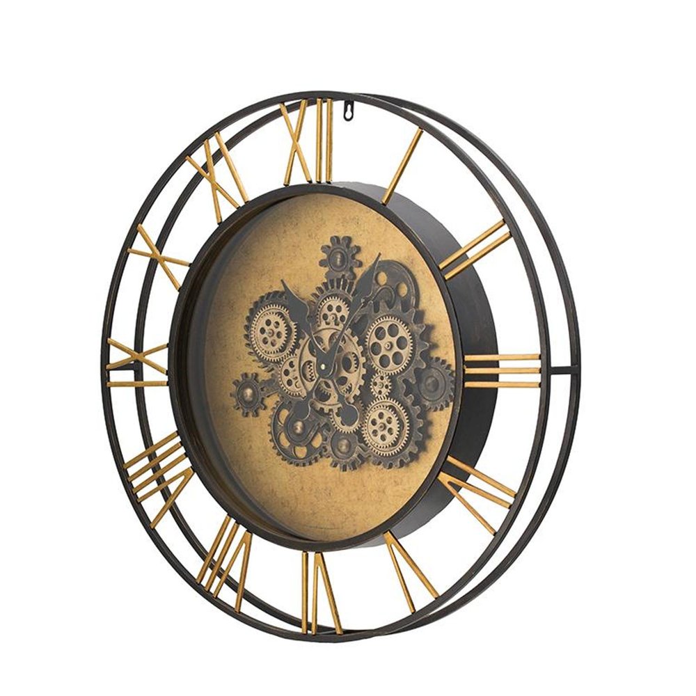 28" Circle Copper Metal and Glass Analog Exposed Gear Wall Clock HomeRoots