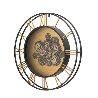 28" Circle Copper Metal and Glass Analog Exposed Gear Wall Clock HomeRoots
